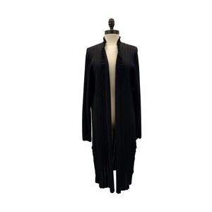 Carlisle Collection Duster Cardigan Women L Black Excellent Ruffle Pointelle Rib